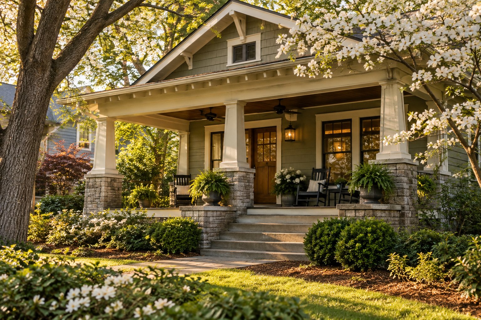 A craftsman bungalow in an Atlanta neighborhood, illustrative