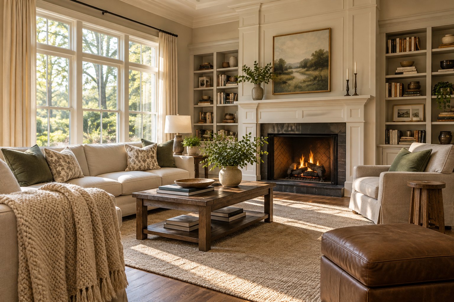 A cozy living room, illustrative